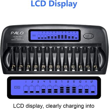 Зарядний пристрій CITYORK 12 Bay LCD з інтелектуальним захистом IC для AA/AAA NI-MH/NI-аккумуляторів, з адаптером та комплектом AA-аккумуляторів