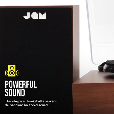 Програвач вінілу JAM з колонками Bluetooth – чорний (горіх) | 3 швидкості, пилозахисний ковпак, попередньо налаштований тонарм, засіб для чищення вінілу в комплекті