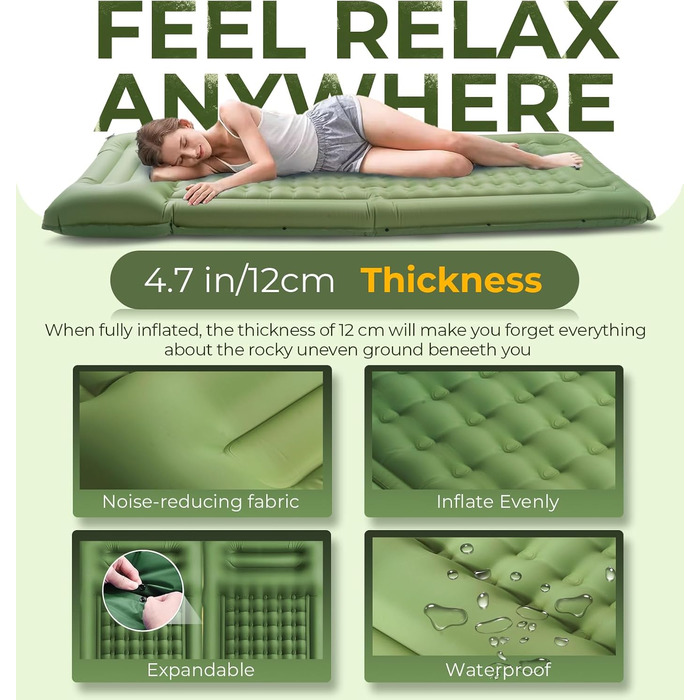 Надувний килимок Isomatte самонадувний, для кемпінгу та відпочинку на природі (оливковий, одинарний)