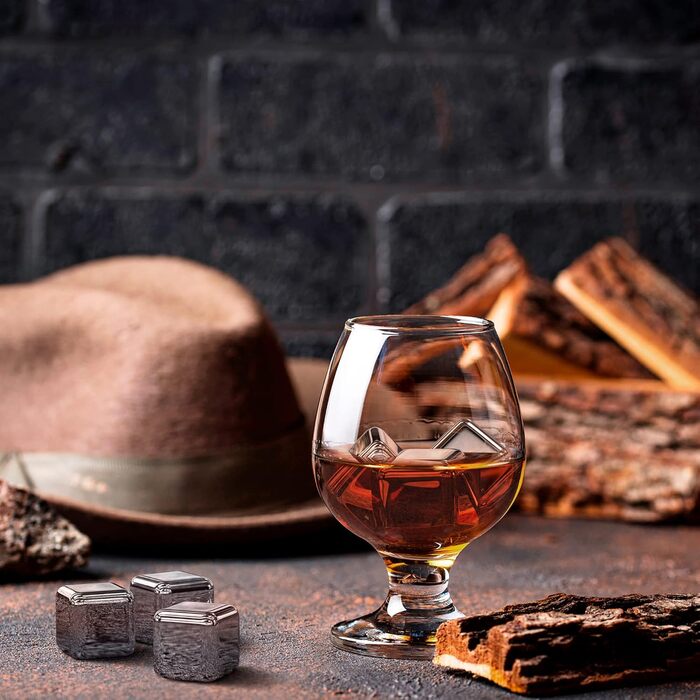 Набір кубиків льоду для віскі з нержавіючої сталі (8 шт.) - 12 шт. кубиків, щипці, мішечок, аксесуар для бару, коктейлів, джин