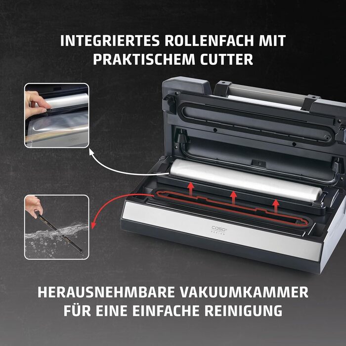 CASO Vakuumierer VRH 790 advanced Pro: Професійний вакуумний пакувальник з висувною камерою, 10 фольгованих пакетів