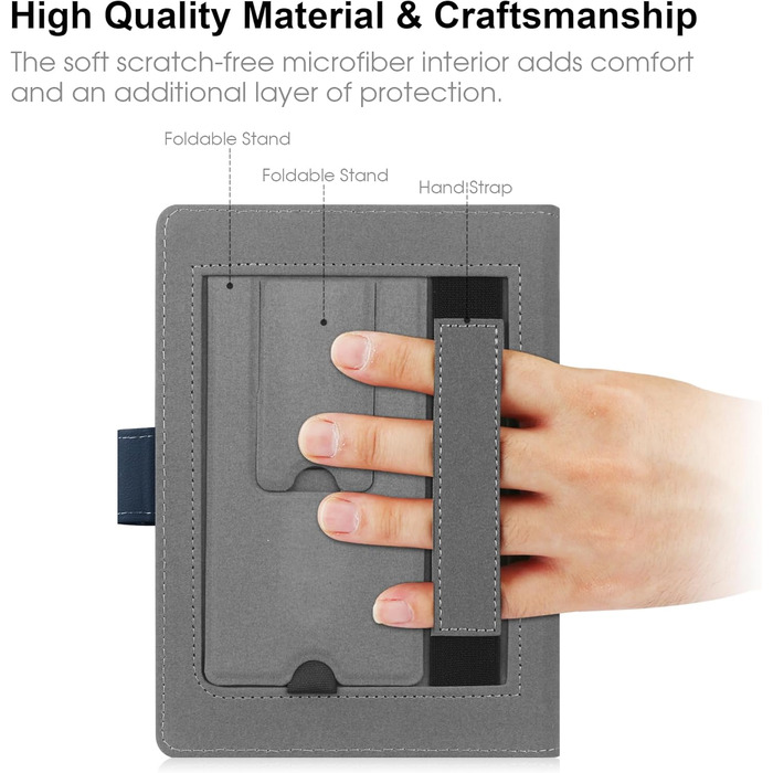 Чохол для Kindle, Kobo, Pocketbook, Tolino, Sony eReader (6.8'') з підставкою, шкіра, блакитний