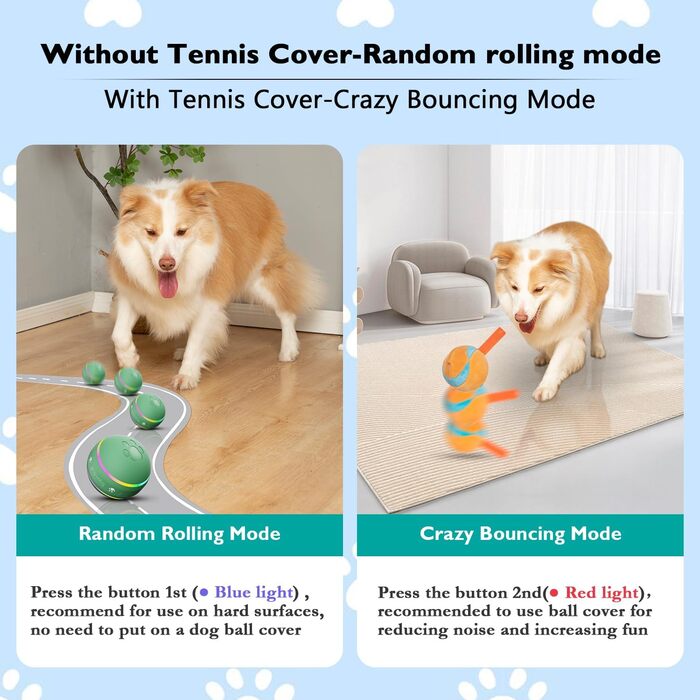 Interactive Dog Ball Toy, Durable Automatic Rolling Ball for Puppies/Small/Medium Dogs, USB Rechargeable (Green)