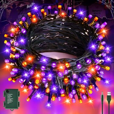 Гірлянда декоративна Halloween на 6 метрів, 60 LED, оранжево-фіолетова, USB/батарейки, таймер, вологостійка, для дому та саду
