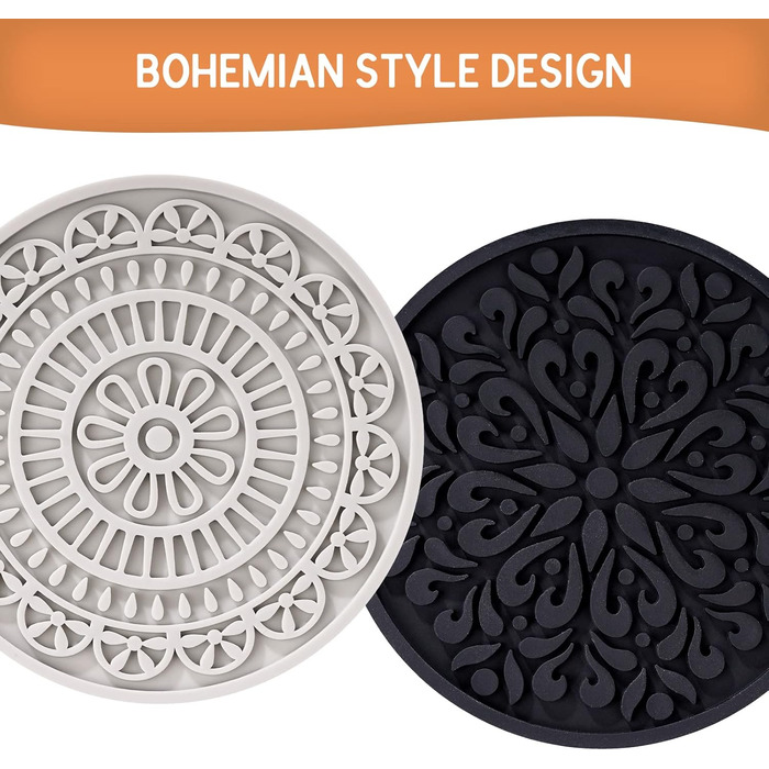 Drink Coasters, Silicone Coasters with Holder, Set of 8, Boho Style Grooved Pattern, Table Protector Coffee Coasters for Desk, Kitchen, Bar, Machine Washable & Heat Resistant