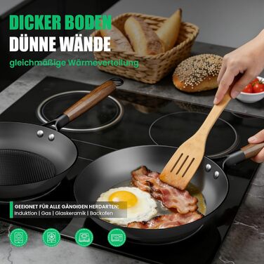 Чавунна сковорода YUTANN 28 см, для індукції, газу, електроплити, з антипригарним покриттям, без PFAS/PFOA, чорна