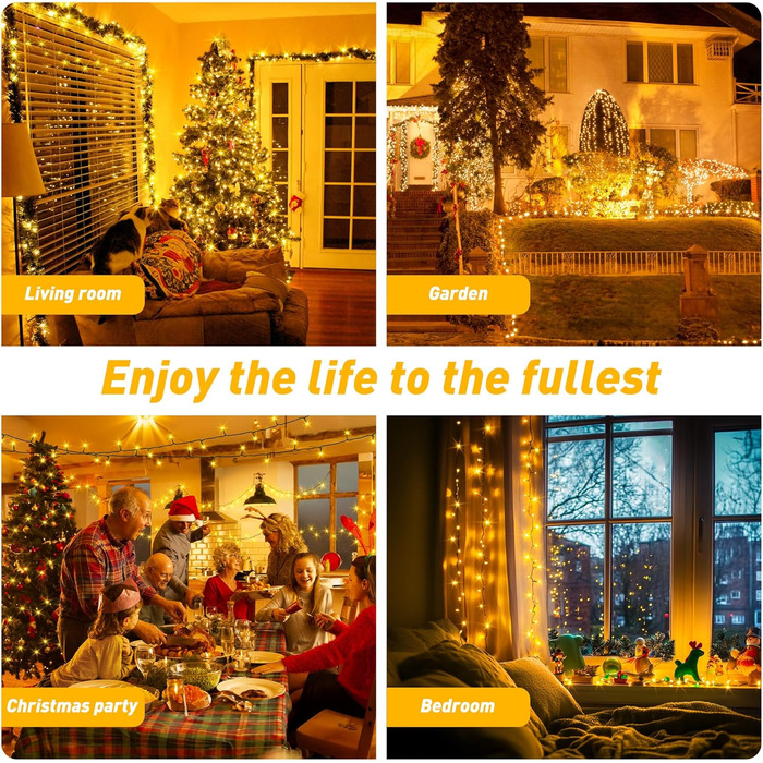 Гірлянда світлодіодна для прикраси ялинки та дому, 80м, 800 LED, вологостійка, з пультом, таймером, 8 режимів, тепле біле світло, для саду, вечірки, святкування Різдва