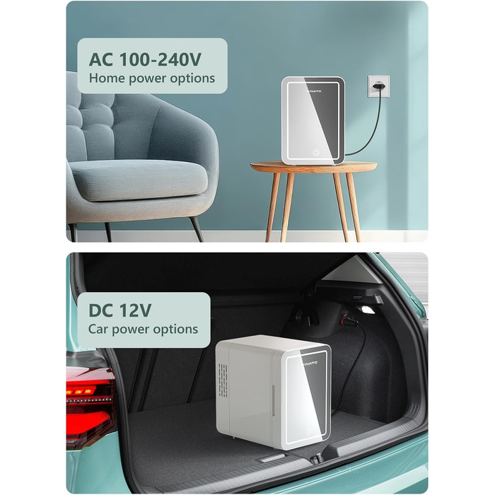 MINI холодильник для косметики VINATO 4L з LED-дзеркалом, 220V/12V, охолодження/нагрівання, для авто, офісу, кімнати