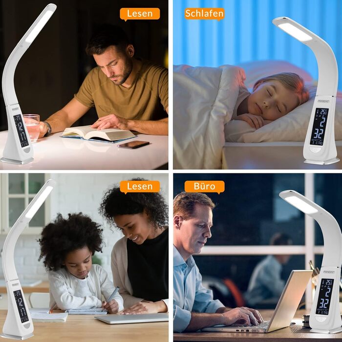 Лампа настільна LED Monzana з годинником, будильником, термометром, календарем, регулюванням яскравості. Біла
