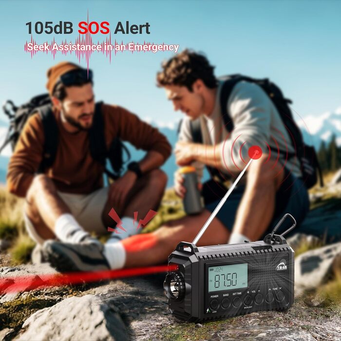 Радіостанція для будівельних майданчиків AM/FM/SW, радіо з ручним приводом та приймачем на весь світ, радіостанція для надзвичайних ситуацій з роз'ємом типу C, Powerbank/SOS-сигнал/Ліхтарик/Світло для читання/IPX4, портативне радіо для активного відпочинк
