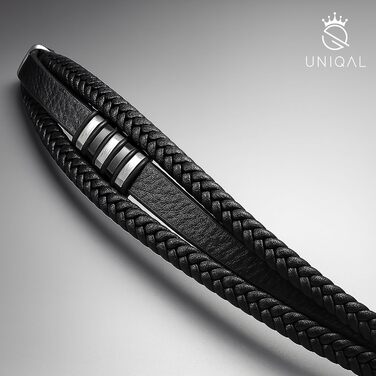 Чоловічий шкіряний браслет UNIQAL 'Premium Style' з нержавіючої сталі, подарункова коробка | 23 см