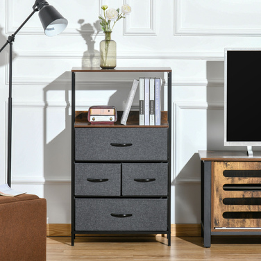 HOMCOM 4-Drawer Linen Chest Storage Cabinet Dresser Chest of Drawers with Handles, Modern Design Storage Dresser Drawer Cabinet for Bedroom, Living Room Black | Aosom