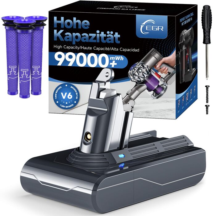 Акумулятор для пилососа Dyson Absolute/Animal/Motorhead/Fluffy SV10 V6 (5 фільтрів + 2 гвинти)