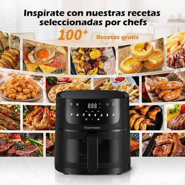 HAIMEEC 6L Air Fryer with Viewing Window - 8-in-1 Oil-Free Fryer, Shake Reminder, Non-Stick Coating, 30-200°C, 78 Recipes, Quiet Operation