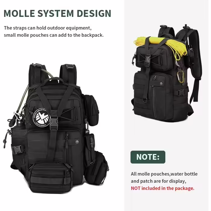 HUNTVP Military Backpack 30L Hiking Backpack 30L German Federal Armed Forces (Bundeswehr) Backpack Tactical Backpack Waterproof Daypack Molle Daypack for Men Women Sport Travel Outdoor Camping Hiking (25 L, Black)