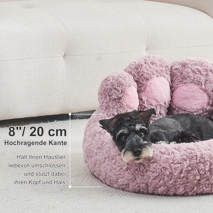 Jiupety Pet Round Dog Bed in Paw Shape, Soothing Donut Dog Bed, Faux Fur Cat Bed, Medium Size. The diameter is 56cm, comfortable and soft, machine washable (L 66 cm x W 66 cm x H 20 cm, Violet).