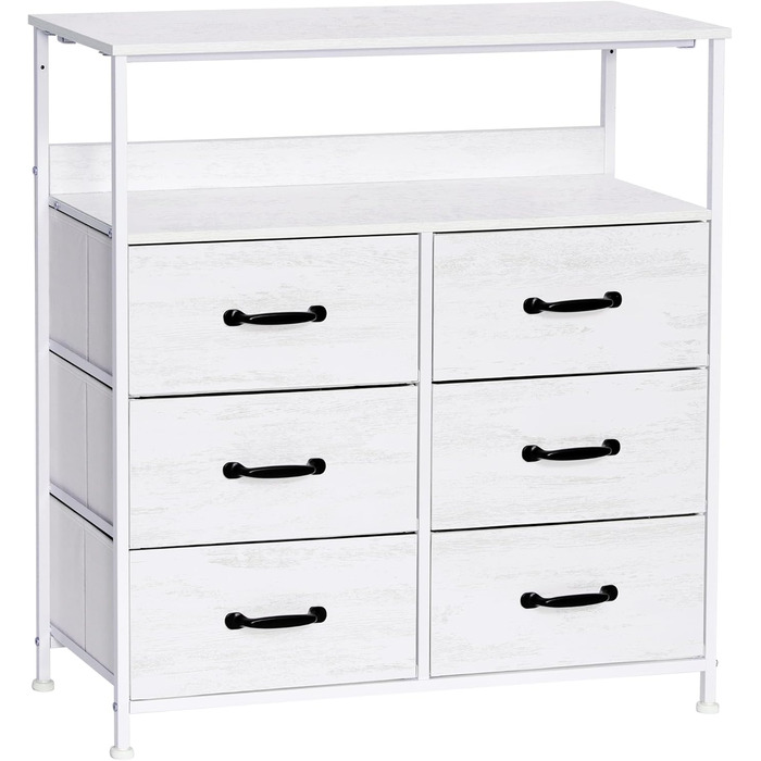 LYNCOHOME Chest of Drawers, Fabric Chest of Drawers, TV Stand Sideboard with 6 Fabric Drawers, Storage Cabinet Bedroom Drawer Chest Kitchen Organizers Furniture for Office Hallway (White-826)
