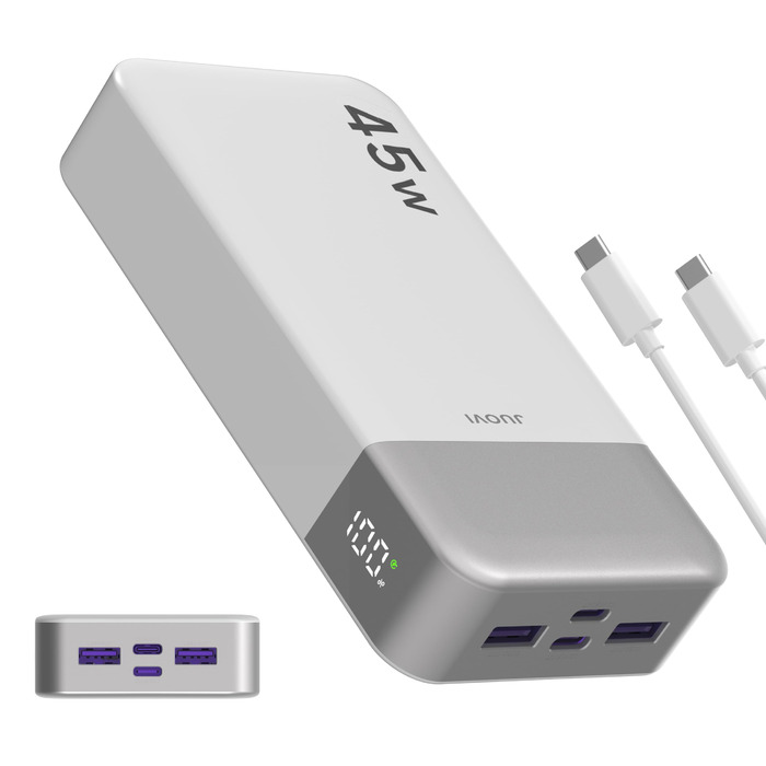 Power Bank JUOVI 20000mAh 45W з LED дисплеєм, швидка зарядка USB-C для MacBook, iPhone 15/14/13 Pro, Samsung S24/S23 (Білий)