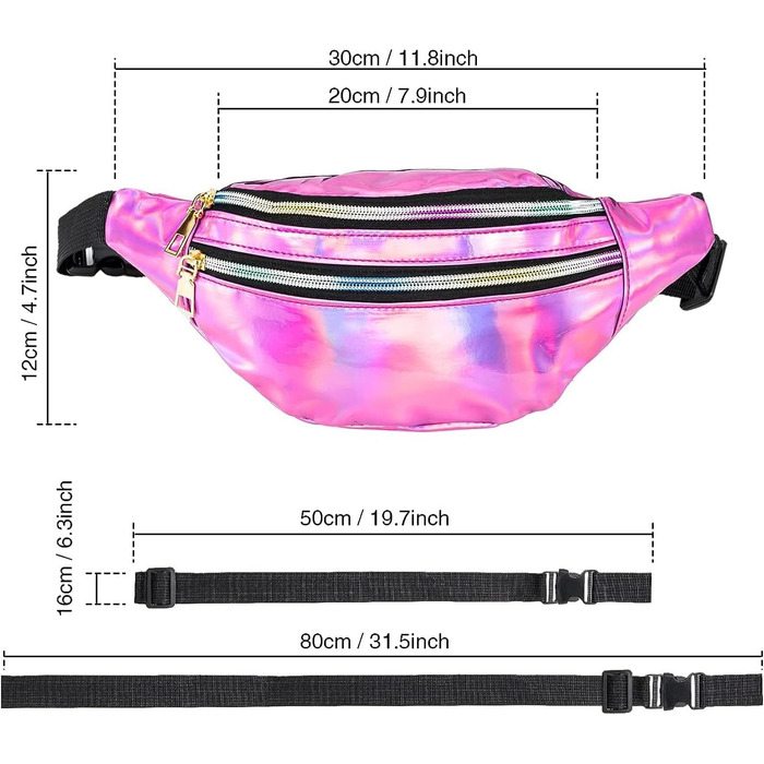 Сумка на пояс 80-х для жінок, лазерний стиль, блискітки, регульований ремінь, водонепроникна, для відпочинку, подорожей, туризму (фіолетова)