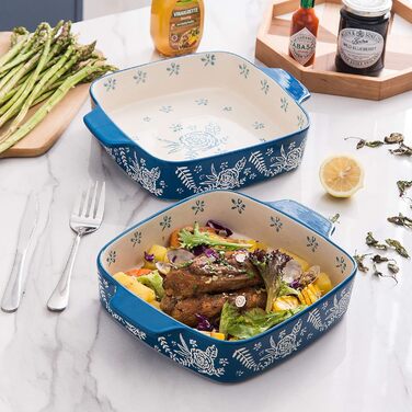 Wisenvoy Backform Ceramic Brownie Pan 9x9 Baking Dish Casserole Dish Lasagna Pan Square Rose Dish Pan Bakeware Sets Blue