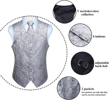 Костюм-тріо Enlision: жилет, краватка та нагрудна хустинка з квітковим візерунком пейслі, сірий, розмір L