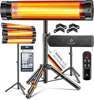 Інфрачервовий обігрівач KESSER® 2500W з пульт дистанційного керування та захисним чохлом, телескопічною стійкою, для тераси та дому