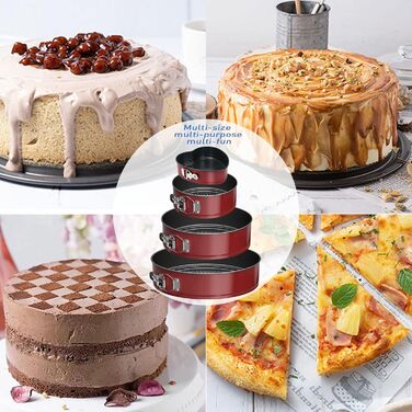 Форма для випічки Tonsooze Springform: 12/18/22/26 см, з антипригарним покриттям, з насадками та силіконовою формою для мафінів, червона