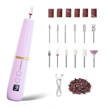 Професійний електричний фрезер для нігтів 12 в 1 з USB-зарядкою, 20000 RPM, для манікюру та педикюру, фіолетовий