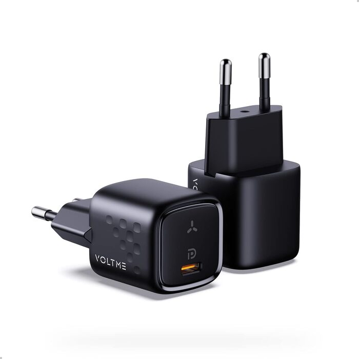 VOLTME зарядний пристрій USB-C 30W 2 шт. GaN, чорний: компактний адаптер живлення для iPhone 14/13, iPad, Android, Samsung, Huawei