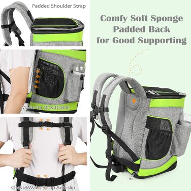 Рюкзак для тварин Kritter Planet з сітчастими вікнами, дихаючий та складаний, для собак та котів, знімний килимок, для походів, їзди на велосипеді, активного відпочинку, 7 кг, зелений