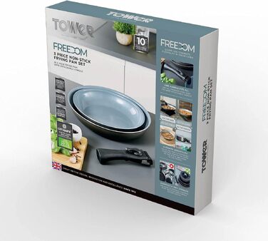 Набір кухонного посуду Tower Freedom T800201 з керамічним покриттям, 7 предметів, знімна ручка, графіт/чорний, алюміній (сковорідки 26 та 30 см)