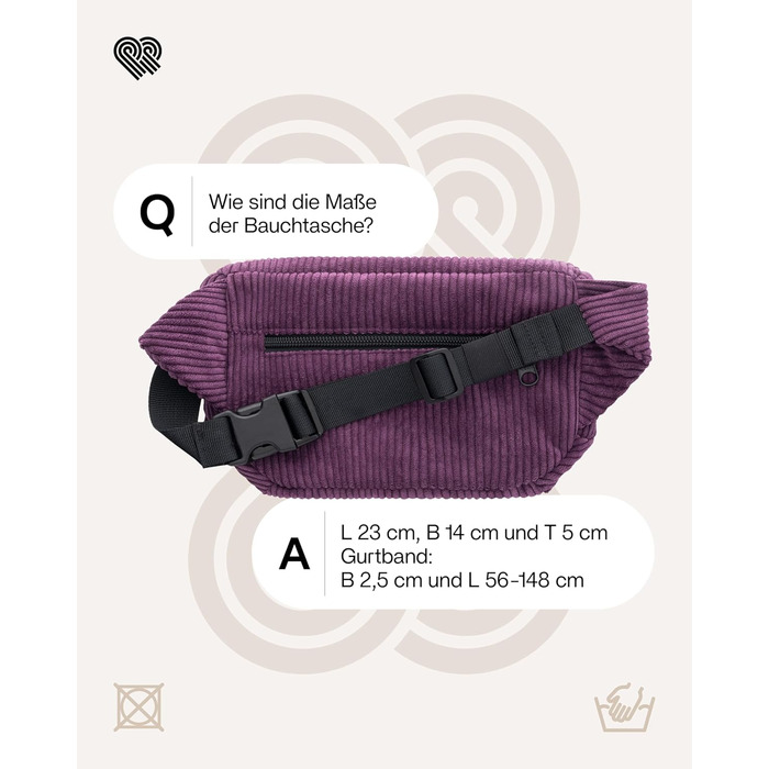 Чоловіча та жіноча поясна сумка PP-Berlin з бавовни ручної роботи, 3 відділення, веганський матеріал, виготовлена в Німеччині, для повсякденного використання, можна носити як через плече (фіолетовий)