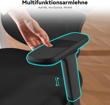 Офісний стіл MUSSO E600SE з ергономічним дизайном, регульована поперекова підтримка, 3D-підлокітники та підголовник, з підніжкою, для жінок, захист спини (чорний)