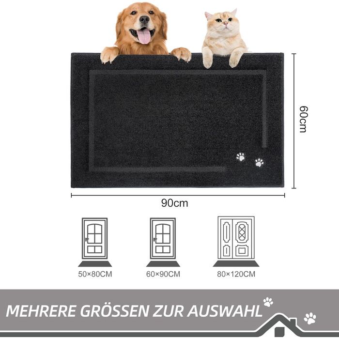 Килимок для дому BEQHAUSE 80x120 см, знімний, для входу, передньої/задньої двері, коридору, чорний