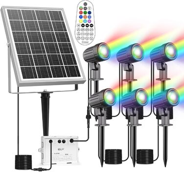 CLY Solar Lights for Outdoors, Solar Spotlights RGB Garden Lights with Remote Control IP66 Waterproof 10 Colors 30 Dynamic Modes Timer Garden Lighting for Gardens Path Christmas Decoration 6 Pack