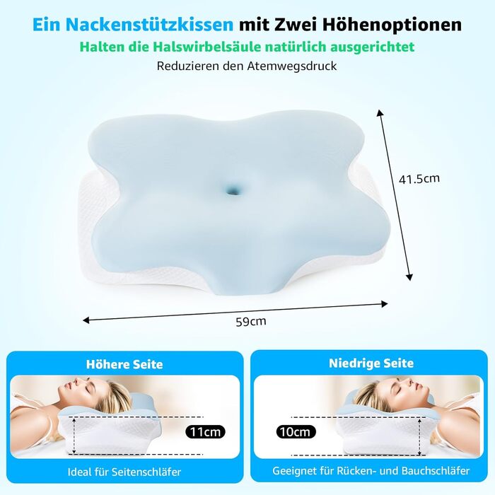 Подушка для шиї BRO з Memory Foam, 60x40x13 см. Ергономічна подушка для сну на боці, спині та животі. 2 чохли, для зняття болю в шиї.