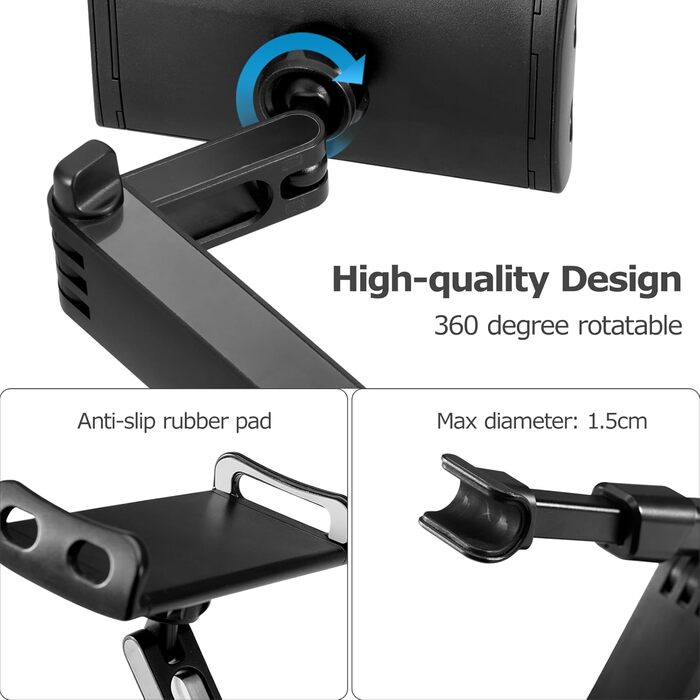 Тримач для планшету Carehabi в авто: універсальний, висувний, для iPad, Samsung Tab, Switch, Fire HD та інших пристроїв 4-12.9 дюймів