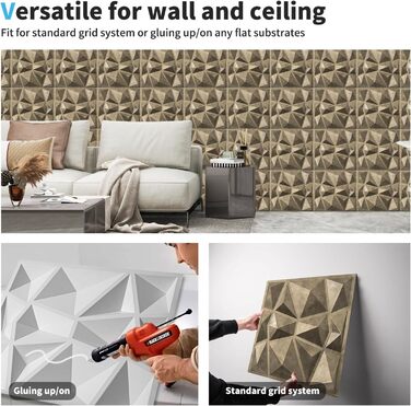 3D панелі для стін Art3d «Діамант», жорсткий ПВХ, водостійкі та термостійкі, 33 шт.