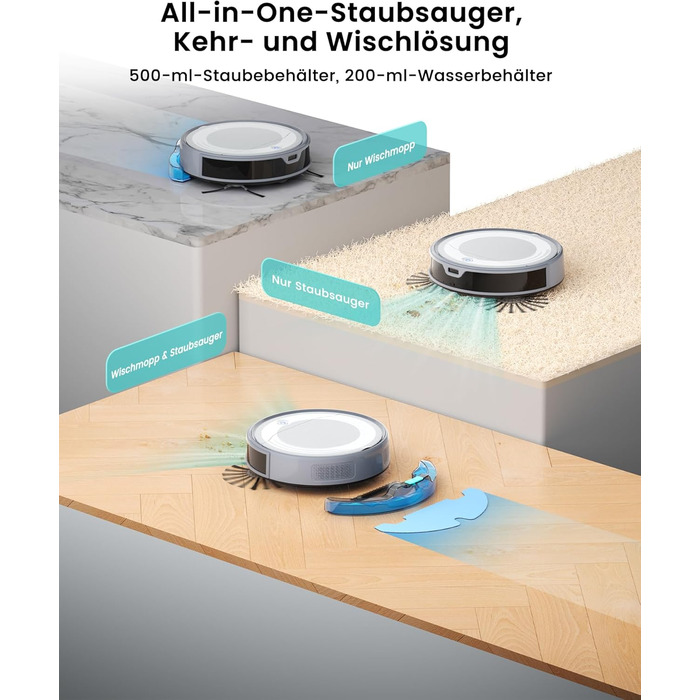 Робот-пилосос LEFANT M310 Ultra з функцією миття підлоги, сірий. Anti-Tangle, точне уникнення перешкод, керування через додаток та Alexa. Для тварин, килимів.