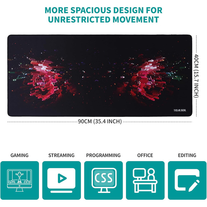 Килимок для миші ігровий XXL 900x400 мм - антиковзаюча підкладка для столу з гумовою основою, для геймерів та офісу, з міцним краєм (Rotes Pixel)