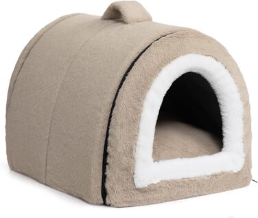 Hollypet Cat Bed, Small Dog Bed, 2-in-1 Foldable Plush Pet Bed for Cats & Small Dogs, Cozy and Soft Pet Cave Bed for Indoor Outdoor, Light Brown