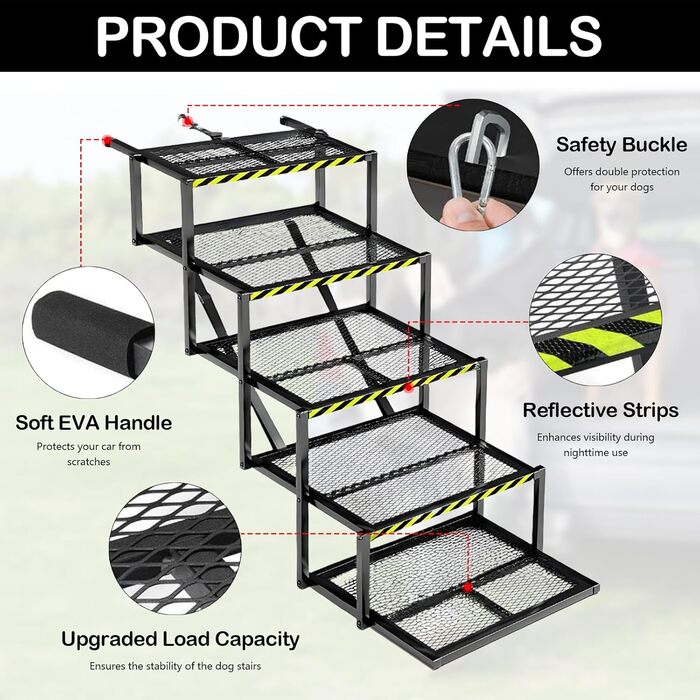 Східці для собак Hunderampe з 5 ступенів, складані, для вантажівок та SUV, регульована висота 35-90 см, до 100 кг