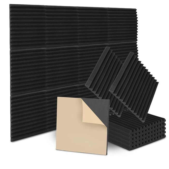 Самоклеяться акустичні пірамідні панелі Sonnewelt для звукоізоляції, 5x30x30 см, чорні шумопоглинаючі плитки для студії, офісу та дому (24 шт)