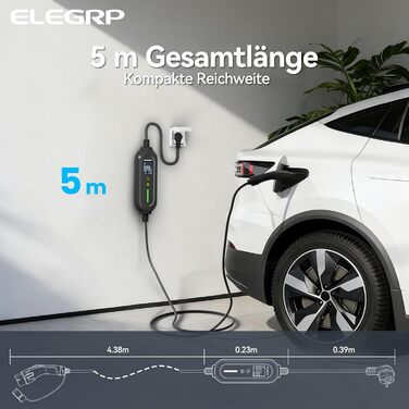 Кабель для зарядки електромобіля Type 2 Schuko 3.68kW (5м) ELEGRP, регульований 6-16A, IP66, з відкладеним стартом