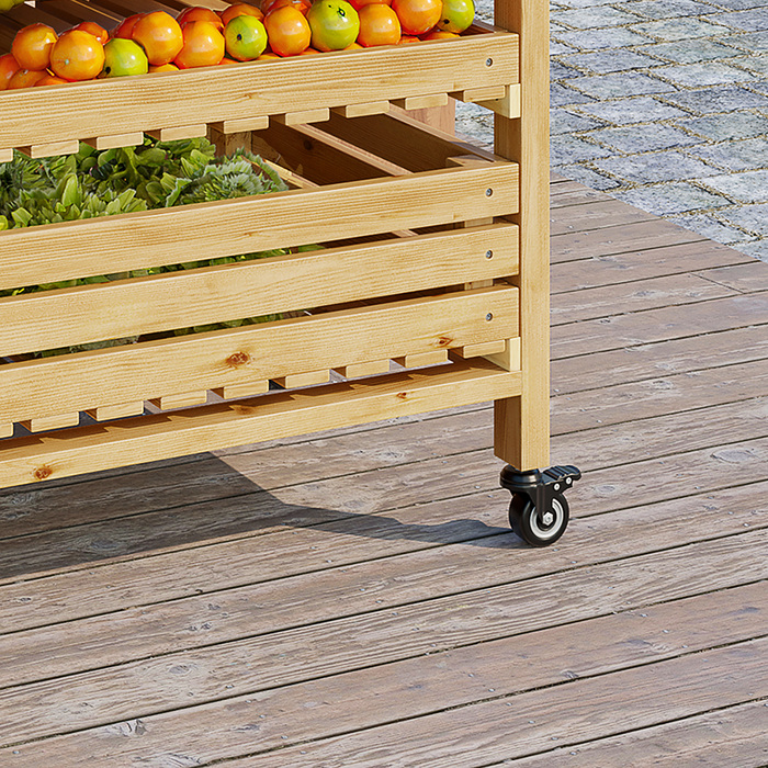 Outsunny Fruit and Vegetable Stand with Wheels, 5-Tier Vegetable Rack, Fruit Basket Stand for Vegetables up to 20 kg, Fir Wood, Natural