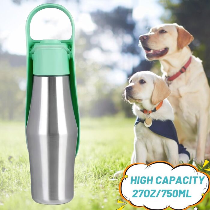 Водяна пляшка для собак ZoneYan 750 мл з нержавіючої сталі, портативна, витокозахисна, для подорожей, парків, кемпінгу, піших прогулянок (світло-зелена)