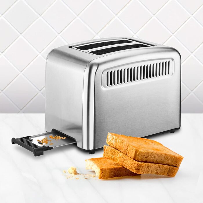 Ufesa Digital Future Toaster, Stainless Steel with 2 Slices, 950W Power, 9 Browning Levels for Bread and Bagels, Touchscreen, Defrost Function, 2 Wide Slots, Inox Screen