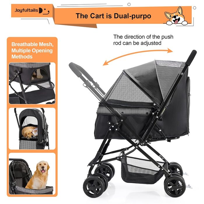 Складаний буги для собак, переноска для тварин до 20 кг, чорний. Підходить для собак та котів