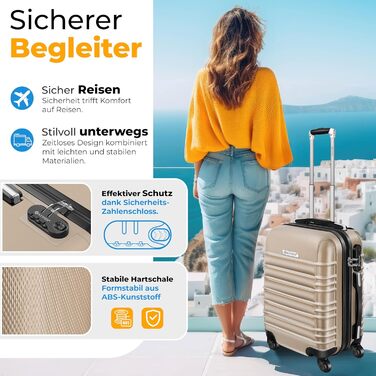 Чемодан KESSER® середній, жорсткий корпус, вага + бірка для багажу | Валіза-роликовий чемодан з кодовим замком, 4 колеса, ABS, телескопічна ручка (66x45x28см / 84 літри, шампань) 66см - 84Л шампань