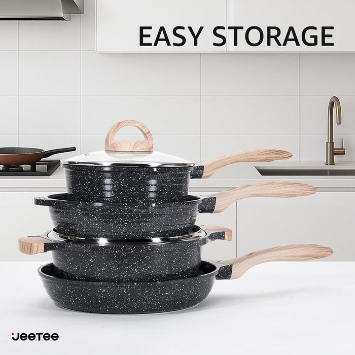 JEETEE 23-Piece Nonstick Granite Cookware Set - Induction Compatible, Pink Cookware Set for All Cooktops - Perfect Housewarming Gift